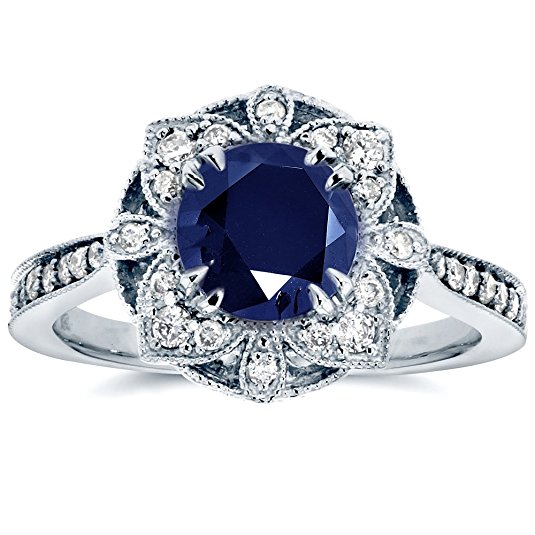 antique design engagement rings, Antique Floral Sapphire and Diamond Engagement Ring