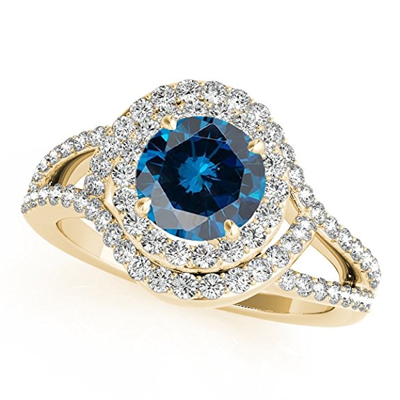 antique design engagement rings, Halo Split Shank Antique Design Blue Diamond engagement rings