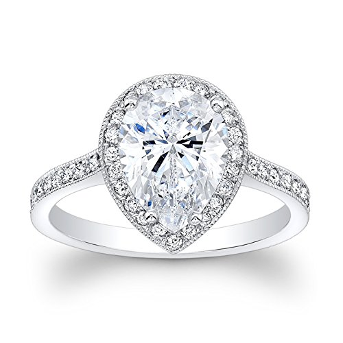 antique design engagement rings, white gold antique Pear Halo engagement ring, handmade engagement rings