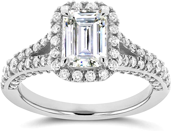 antique diamond engagement rings, Emerald Cut Diamond Halo Engagement Ring, halo diamond ring