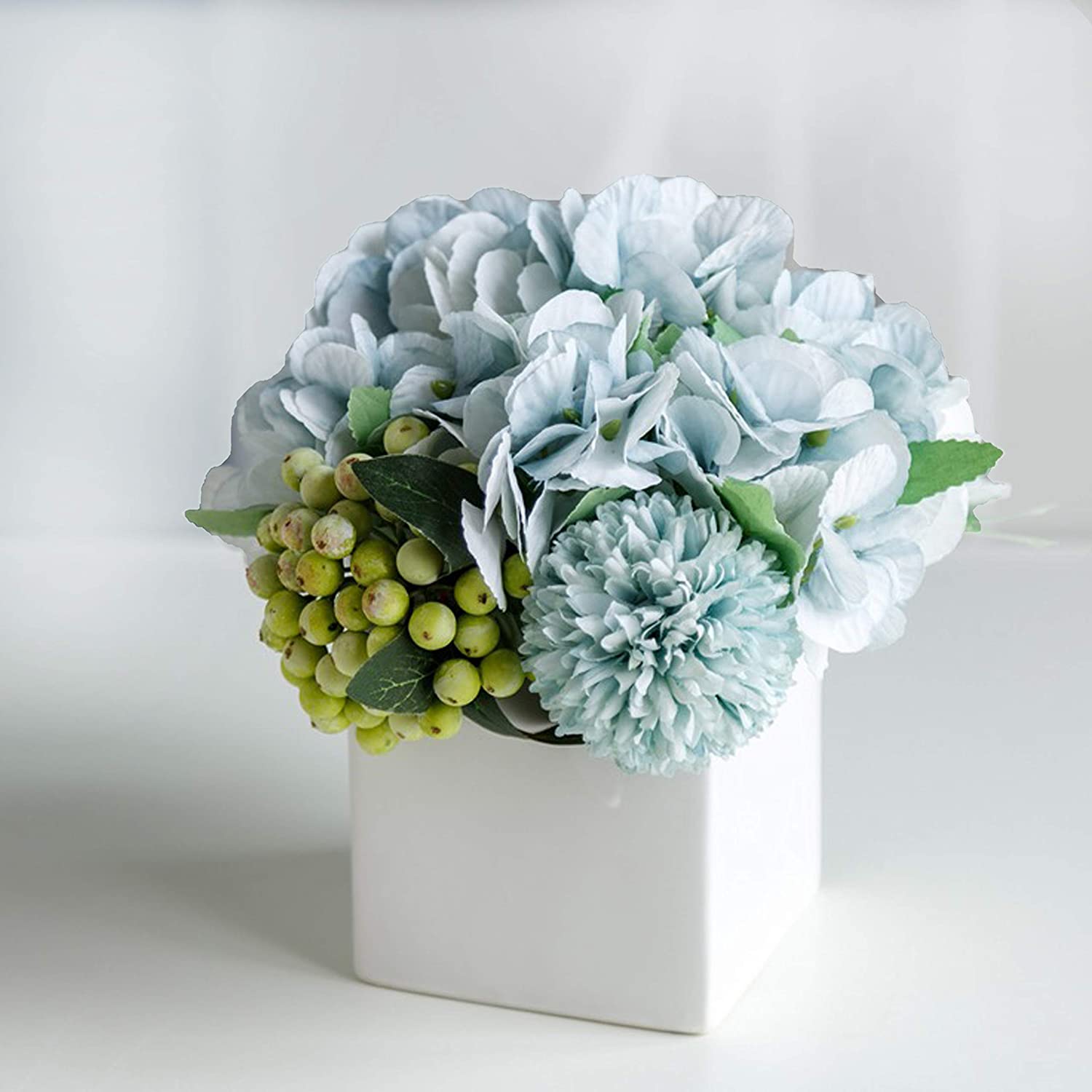 Artificial Peony and Hydrangea Flowers in a Square Vase