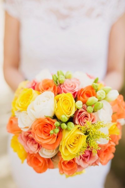 Gorgeous Wedding Bouquet - yellow, green, orange and white wedding flowers
