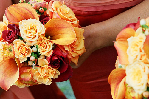 Orange and Red Floral Wedding Bouquets