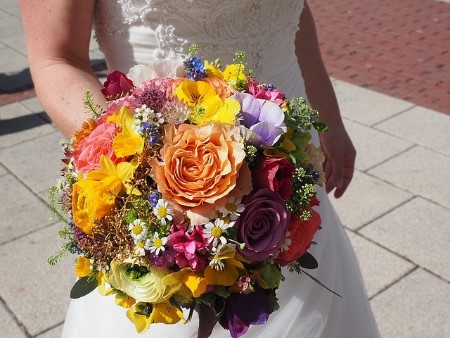 Bride Holding Beautiful Fall Wedding Bouquet