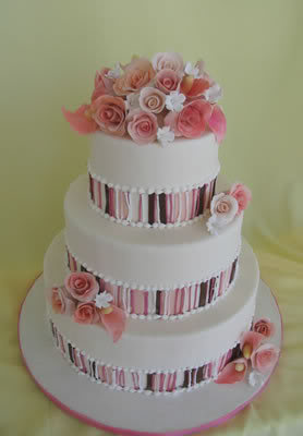 pretty striped pink and white wedding cakes