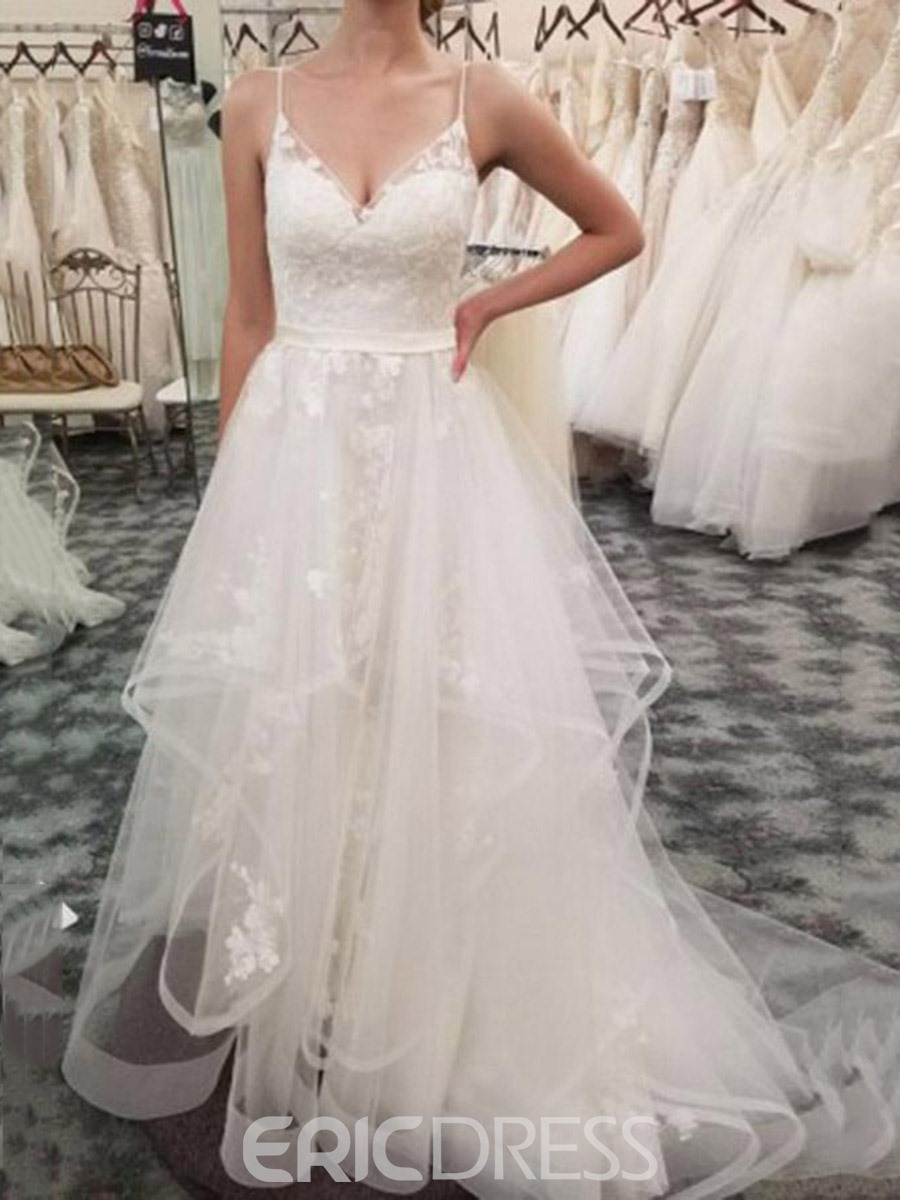 A-Line Spaghetti Straps Appliques Wedding Dress