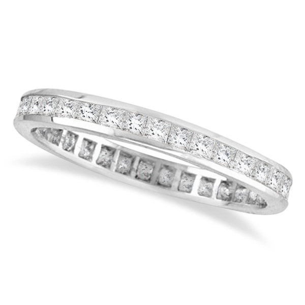 eternity wedding band, wedding bands, wedding rings, PRINCESS-CUT DIAMOND ETERNITY RING BAND 14K WHITE GOLD