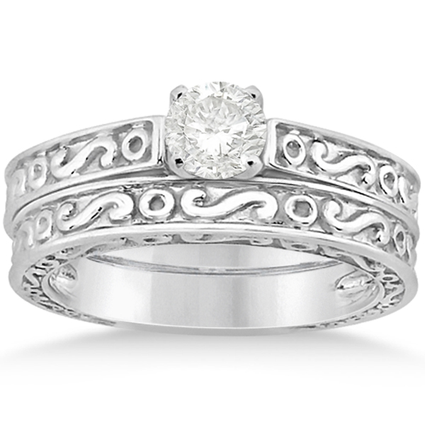 infinity bridal set, bridal wedding ring set, HAND-CARVED INFINITY FILIGREE SOLITAIRE BRIDAL SET IN 14K WHITE GOLD