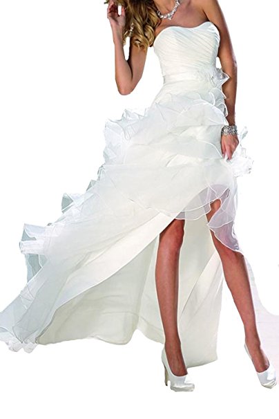 Hi Lo Organza Ruffles Beach wedding dress