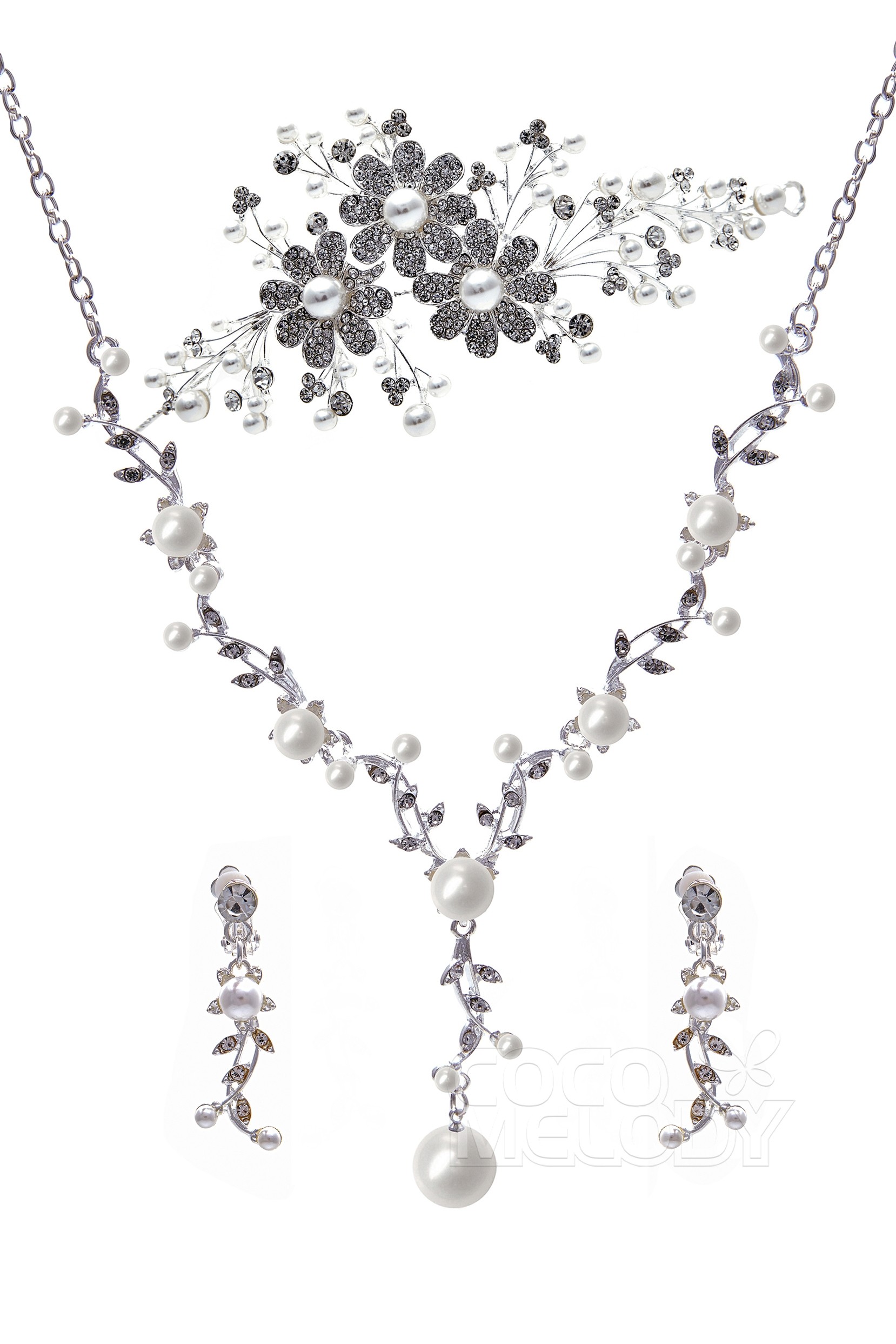 Rhinestone Pearl Headband Necklace Earrings Jewelry