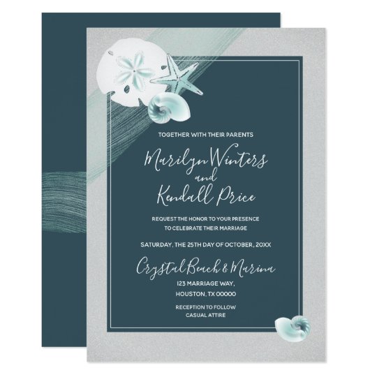 beach theme wedding invitations, beach wedding invitations, modern seashell wedding invitations, Modern Seashell Beach Wedding Invitation
