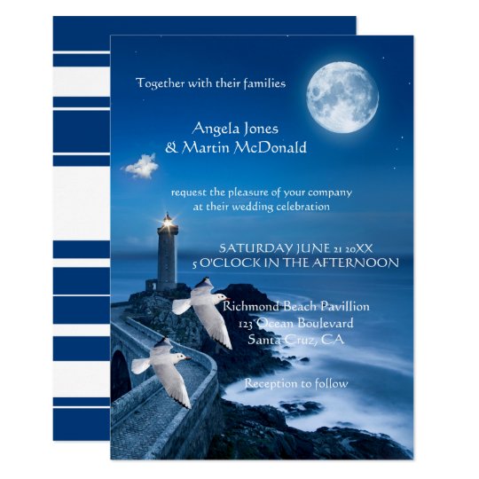 beach theme wedding invitations, beach wedding invitations, nautical wedding invitations, lighthouse wedding invitations, Ocean Lighthouse Nautical Wedding Invitation