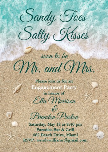 Beach Waves Sandy Toes Engagement Party Invitation