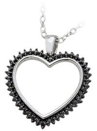 Ladies Sterling Silver Black Diamond Heart Pendant