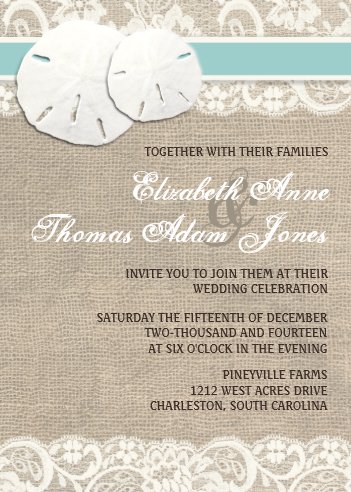 Beach Rustic Burlap Lace Wedding Invitation