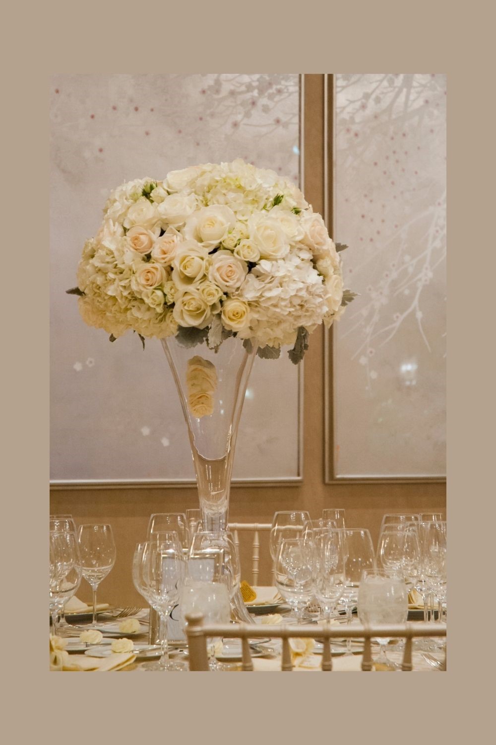 White and  Cream Tall Floral Wedding Centerpiece