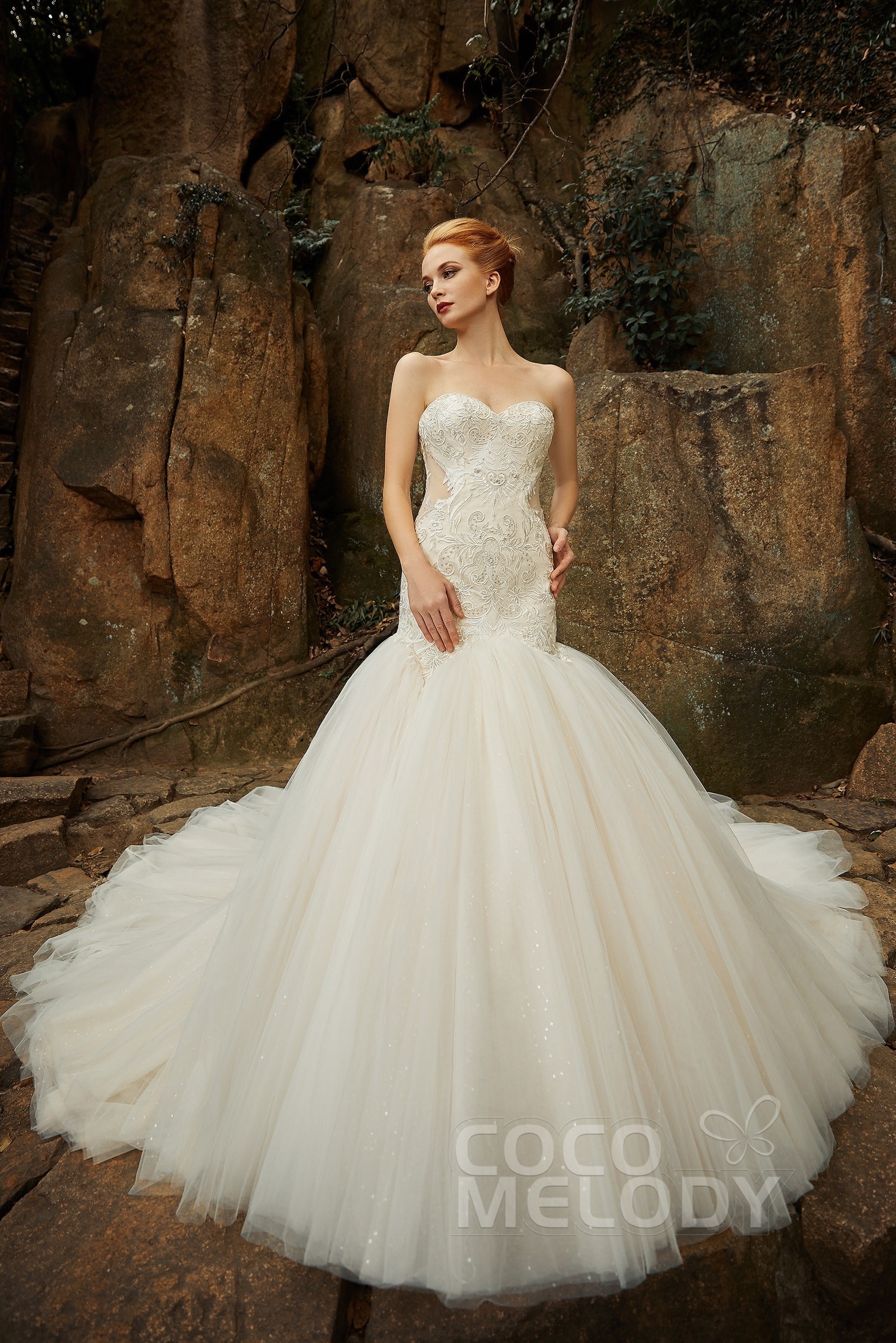 Trumpet Chapel Train Tulle Satin Wedding Dress