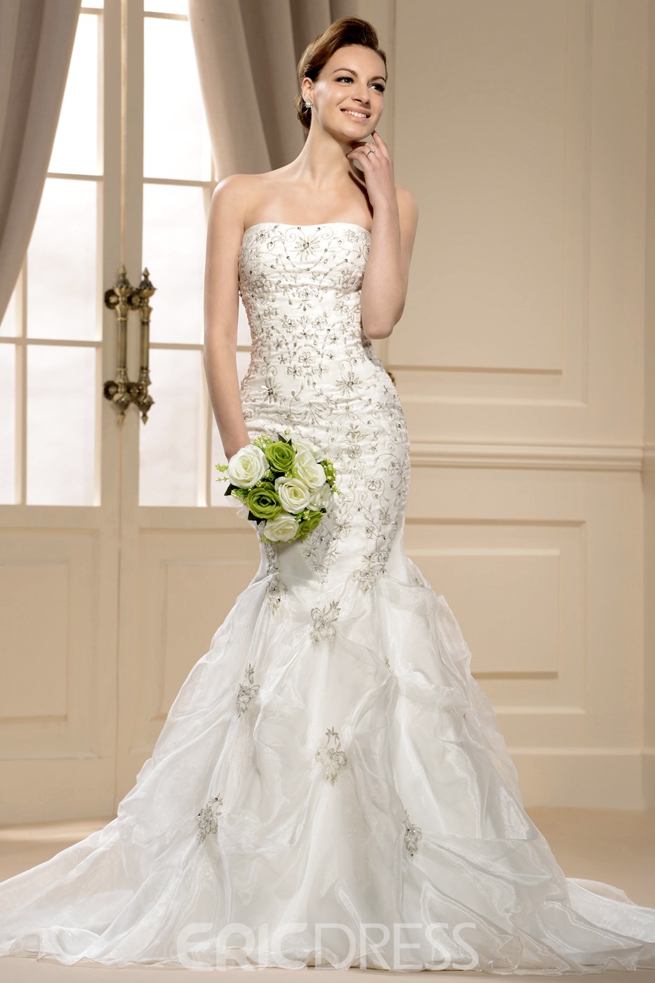 Mermaid Strapless Beading Embroidery Wedding Dress
