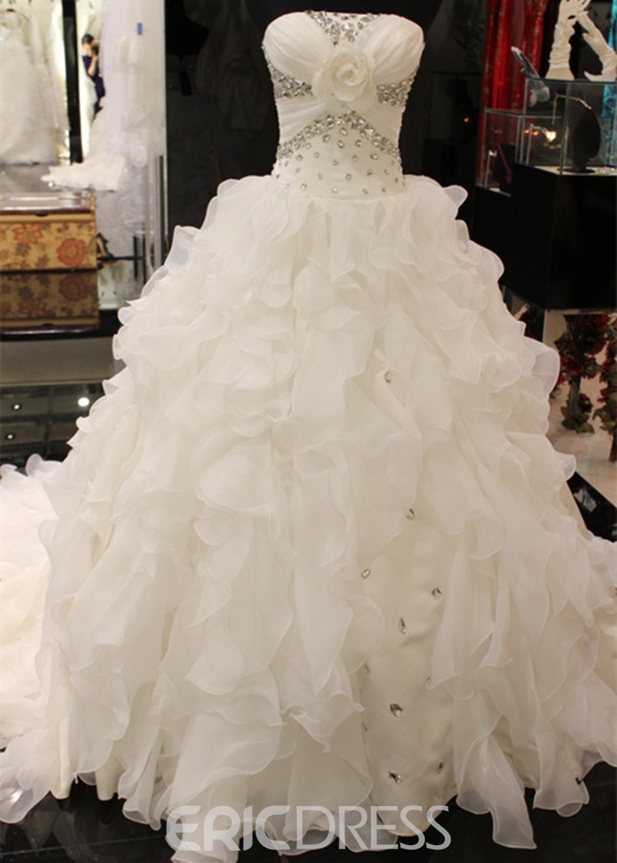 Strapless Beaded Ruffles Ball Gown Wedding Dress