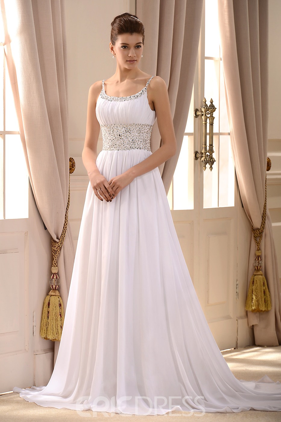 Empire Waist Beaded Beach Wedding Dress