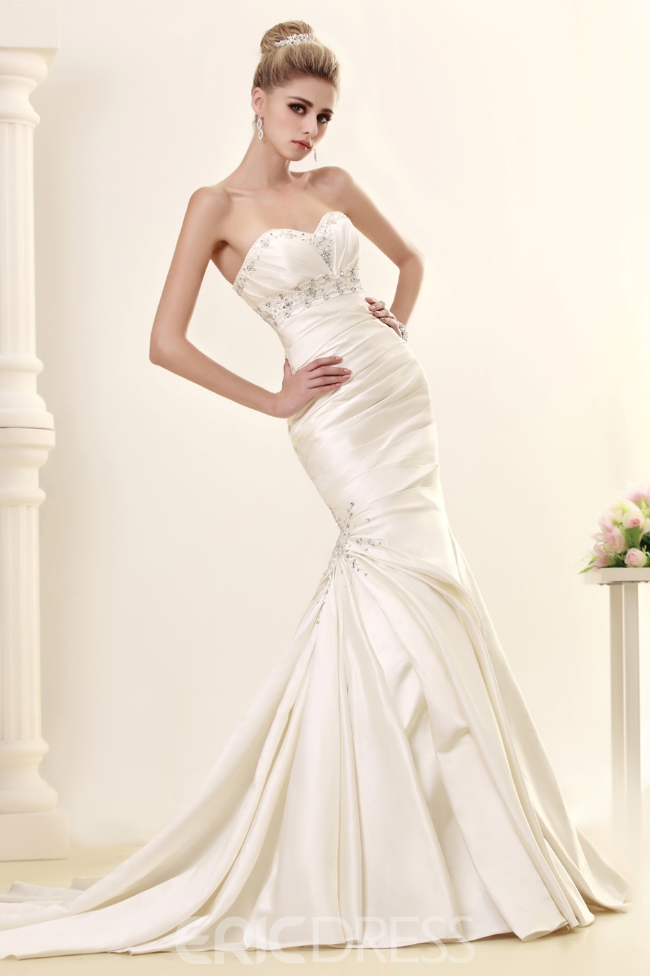Sweetheart Beading Pleats Mermaid Wedding Dress