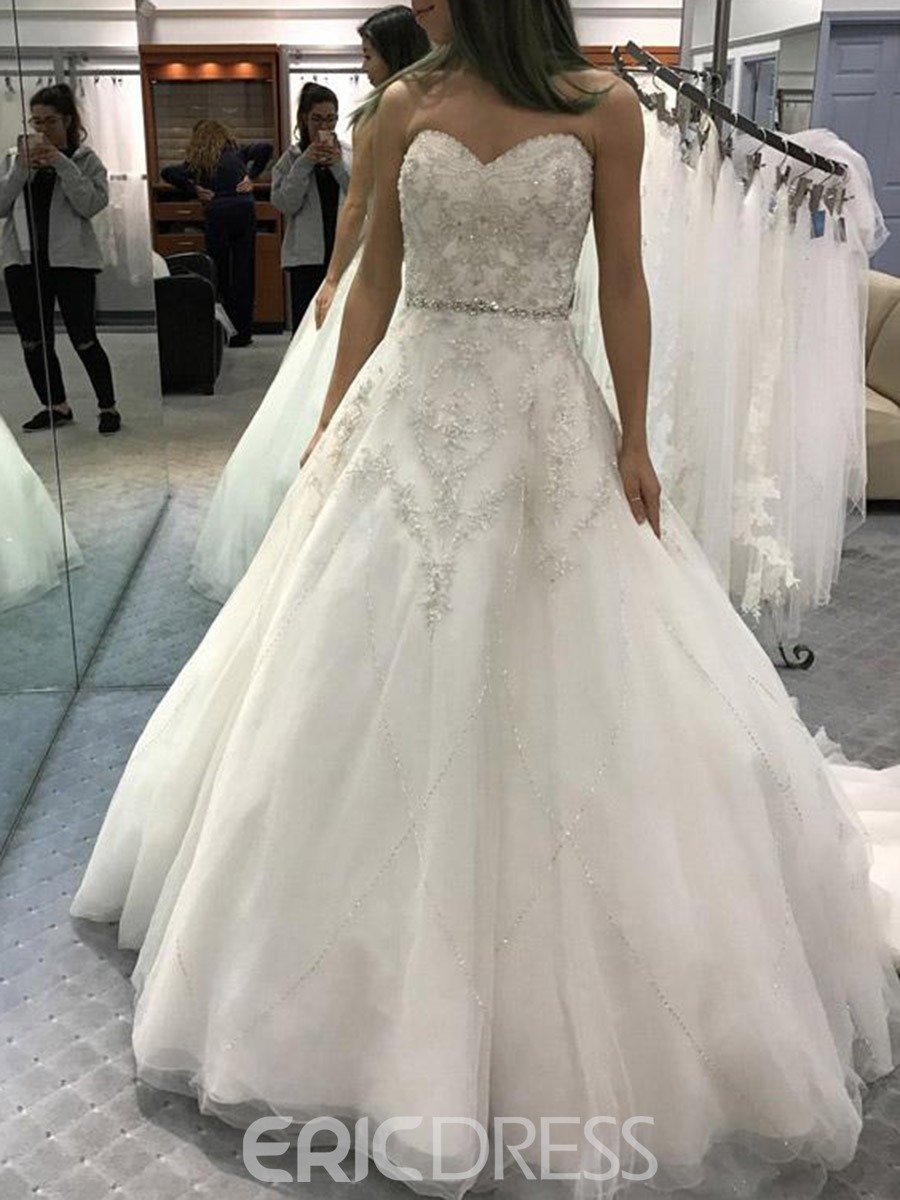 Sweetheart Appliques Beading Wedding Dress