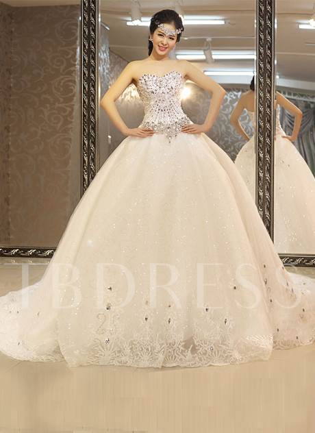 Beading Chapel Train Ball Gown Luxurious Wedding Dress