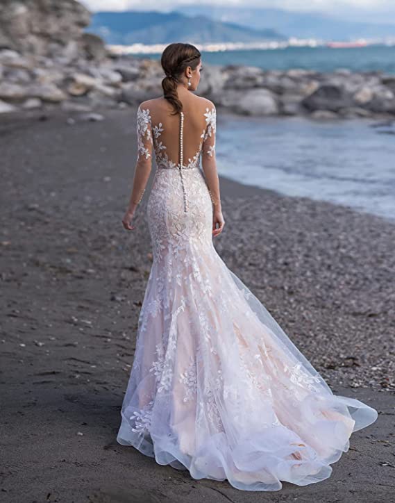 Beautiful Beach Bridal Gown With Floral Accents