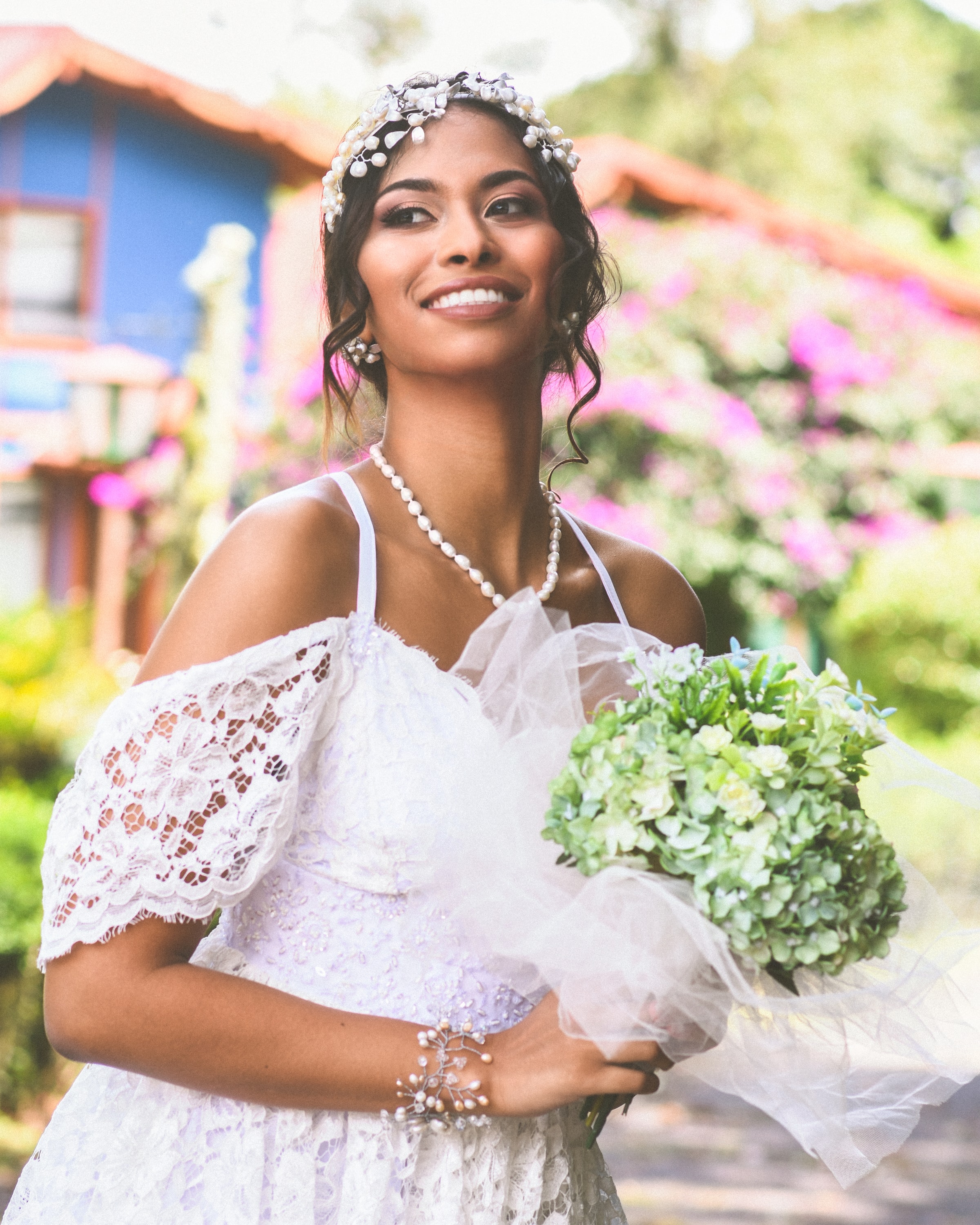 Beautiful Bride With Green Bridal Bouquet