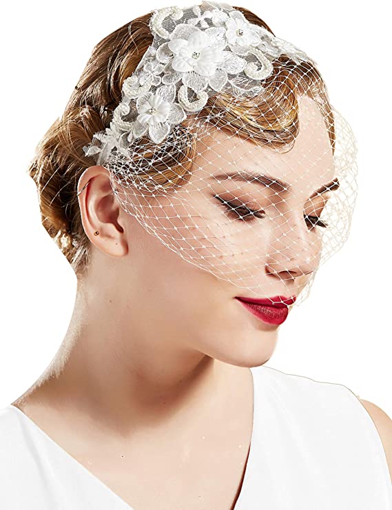 Bridal Wedding Veil Fascinator Mesh Lace Headband