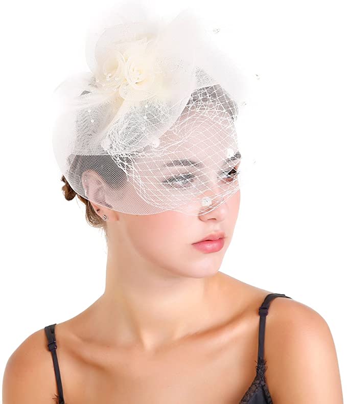 Vintage Birdcage Pillbox Hat Wedding Veil with Feathers