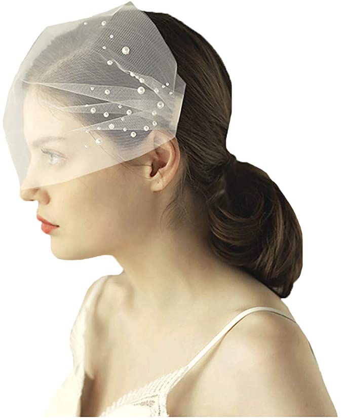 White Pearl Birdcage Tulle Veil with Comb