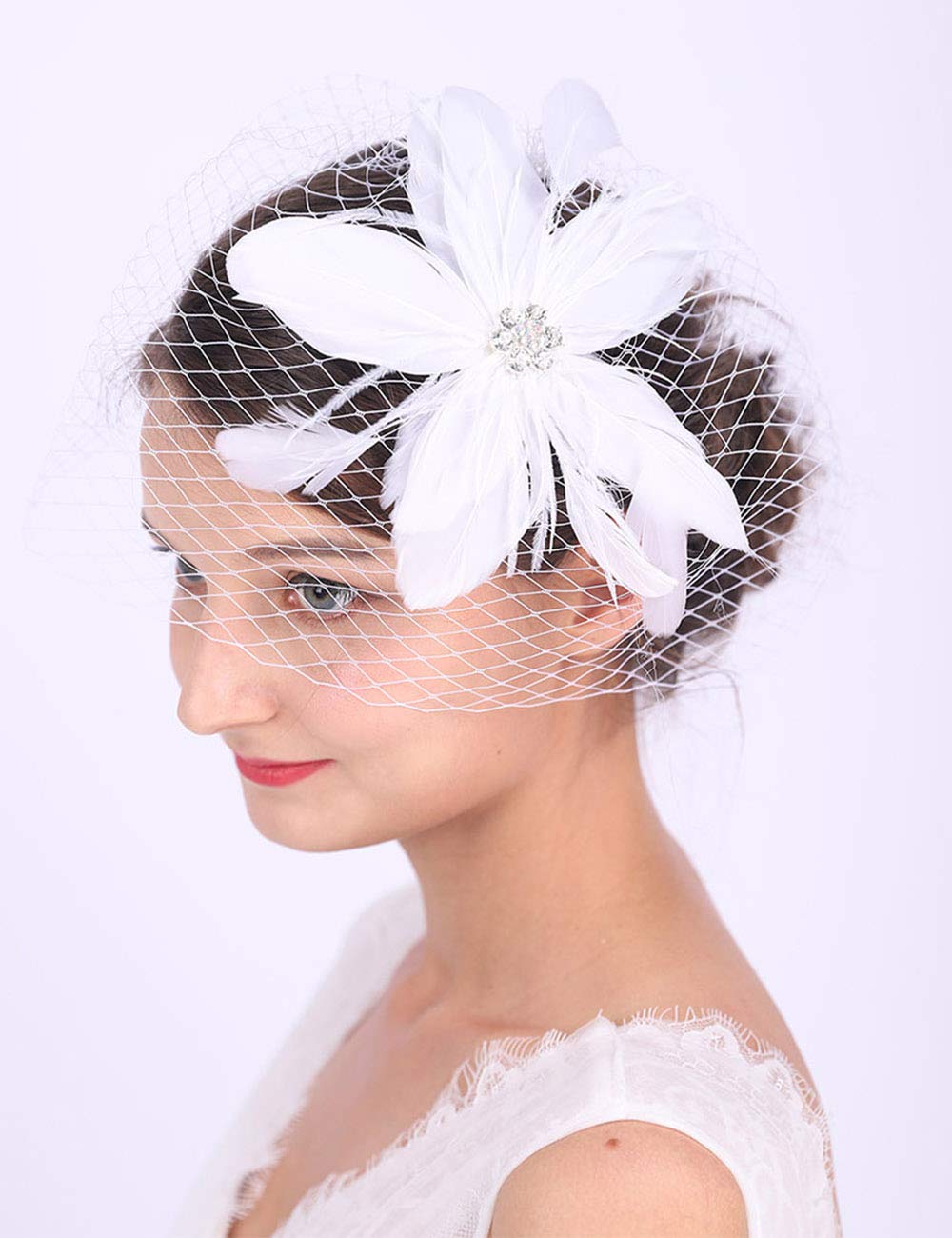 White Feather Hair Clip with Crystals and Feathers