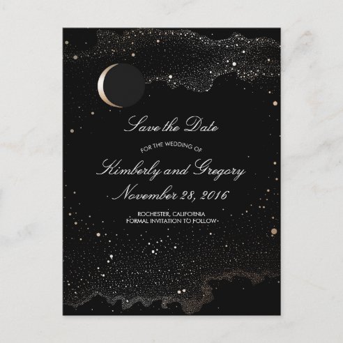 Black and Gold Starry Night Moon Save The Date