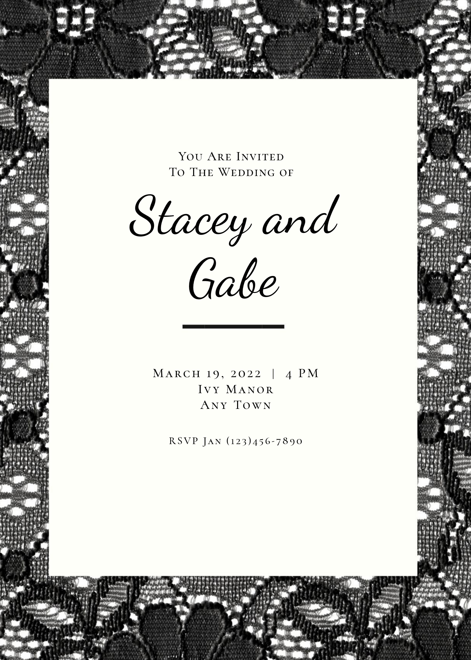 Black and White Lace Wedding Invitation