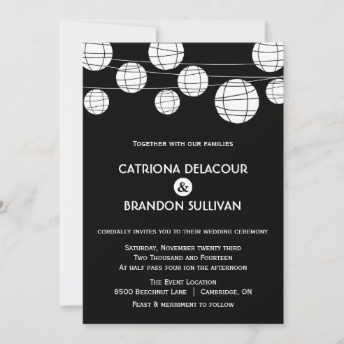 Black and White Paper Lanterns Wedding Invitation