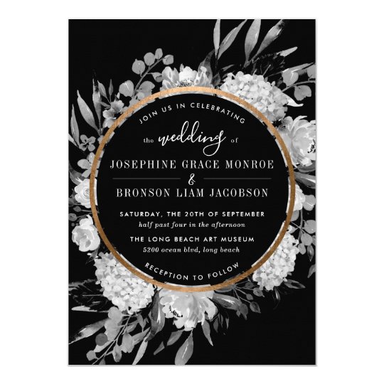 black and white wedding invitations, Modern Black and White Watercolor Floral Frame Invitation, black floral wedding invitations