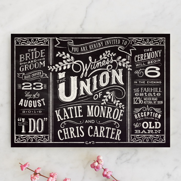 black and white wedding invitations, chalk board wedding invitations, Black and White Modern Chalk Board Wedding Invitation