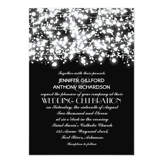 black and white wedding invitations, black and white string lights wedding invitations, string lights wedding invitations, pretty wedding invitations