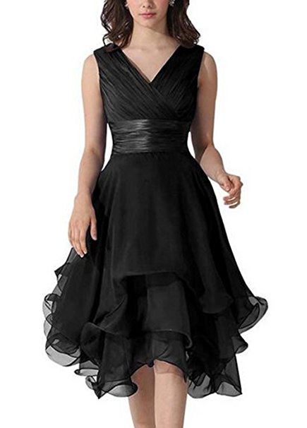 Chiffon Sleeveless Ruched Short Black Bridesmaid Dress