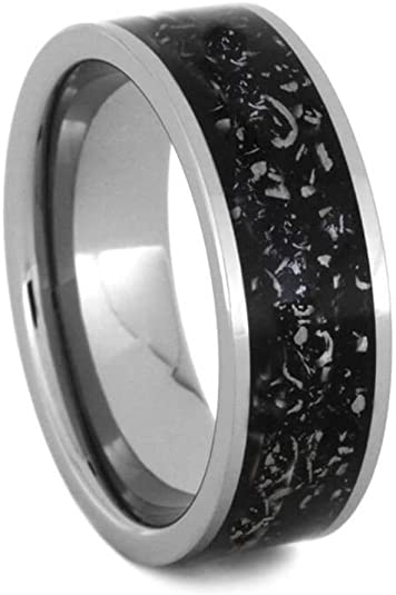 black titanium wedding rings, black titanium wedding bands, Meteorite in Black Stardust 8mm Titanium Wedding Ring, black wedding rings, black wedding bands