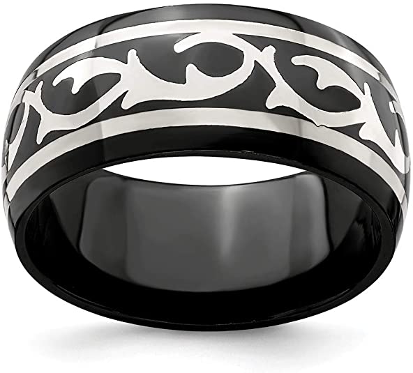 Two-Tone Black and Silver Titanium Thorn Wedding Ring , black titanium wedding rings, black titanium wedding bands, black and silver wedding rings, black and silver wedding bands