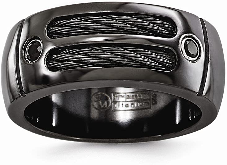 Solid Black Titanium Men's Cable and Spinel Argentium Wedding Ring, black titanium rings, black titanium wedding bands, black wedding rings, black wedding bands