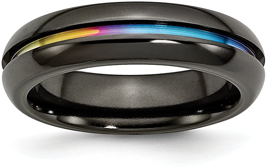 Mens Black Titanium Rainbow Anodized Wedding Ring, black titanium wedding rings, black titanium wedding bands, rainbow wedding band, rainbow wedding ring