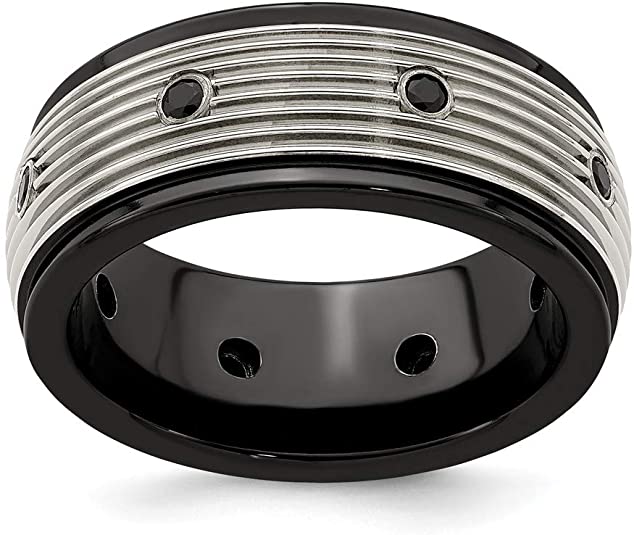 Grooved Black and Silver Titanium Wedding Ring, black titanium wedding rings, black titanium wedding bands, black wedding rings, black wedding bands