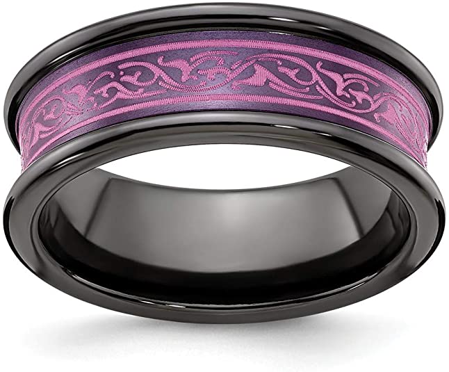 Black and Purple Concave Titanium Wedding Ring, black titanium wedding rings, black titanium wedding bands, black wedding rings, black wedding bands