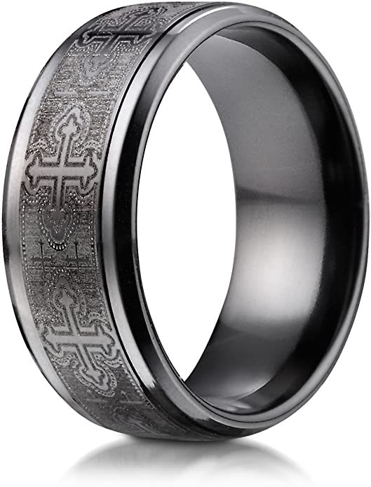 Black Titanium Cathedral Cross Design Wedding Band , black titanium wedding rings, black titanium wedding bands, black wedding rings, black wedding bands