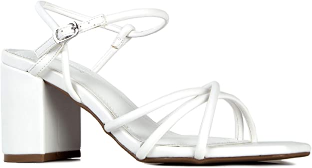 J. Adams Camila Sandals for Women - Square Open Toe Strappy Mid Block Heels