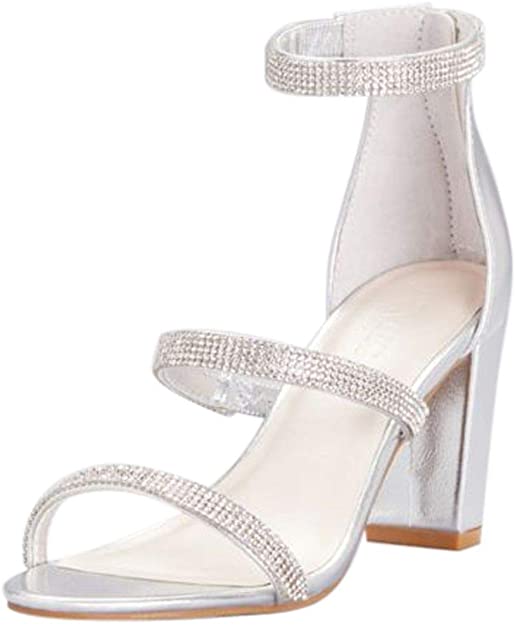 David's Bridal Triple-Strap Block Heel Sandals with Crystals
