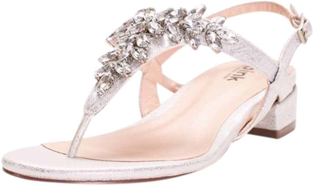 David's Bridal Flame Glitter Thong Sandals with Low Block Heel